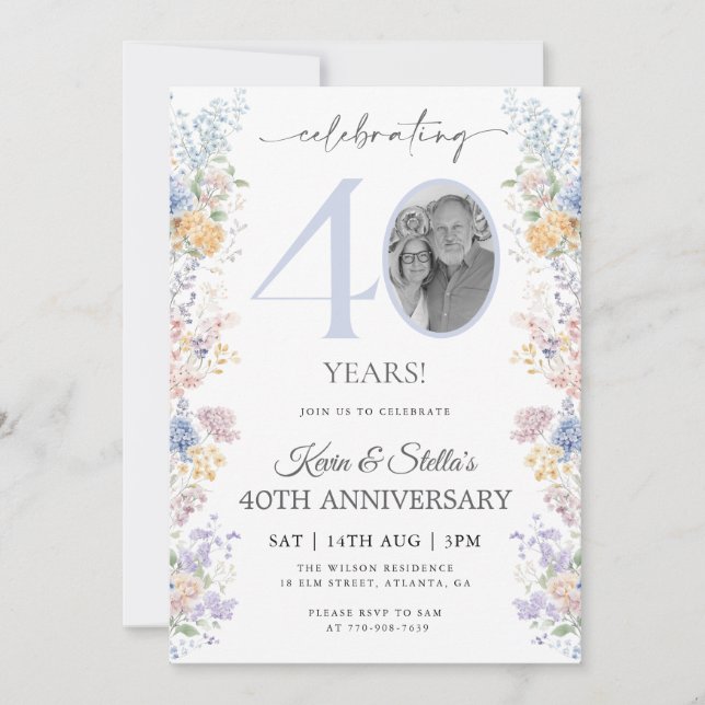 Invitation pour le 40e Anniversaire Floral Avec Ph (Devant)