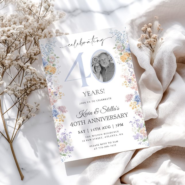 Invitation pour le 40e Anniversaire Floral Avec Ph (Créateur téléchargé)