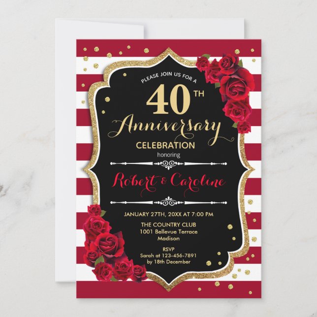 Invitation pour le 40e Anniversaire - Or Rouge Noi (Devant)