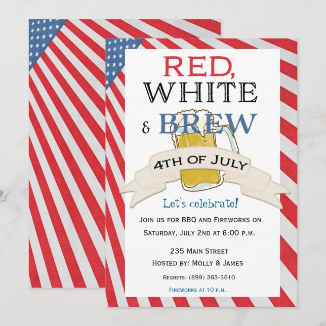 Invitation pour le 4 juillet Red White and Brew (Devant / Derrière)