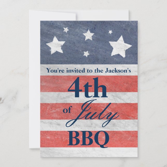 Invitation pour le 4 juillet Rouge Blanc Bleu Étoi (Devant)