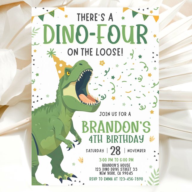 Invitation pour le 4e anniversaire de dinosaure (Créateur téléchargé)