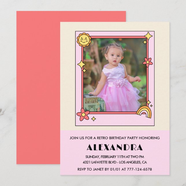 Invitation pour le 4ème anniversaire Rétro Groovy  (Devant / Derrière)