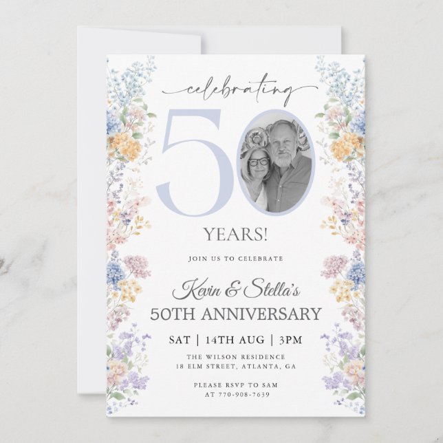 Invitation pour le 50e anniversaire avec motif flo (Devant)