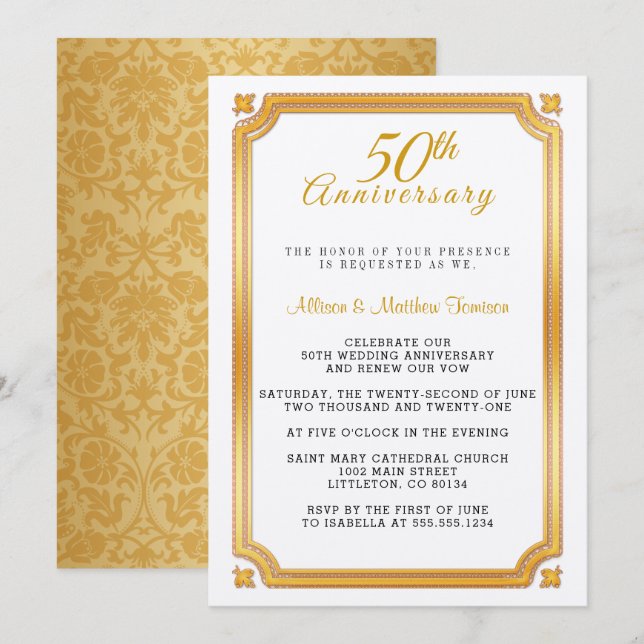 Invitation pour le 50e anniversaire de mariage (Devant / Derrière)