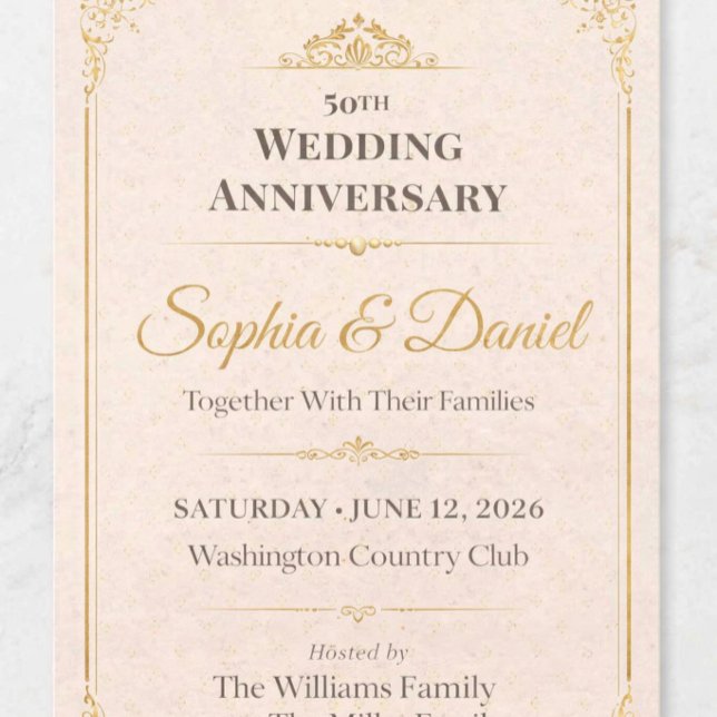 Invitation pour le 50e anniversaire de mariage en  (Elegant Gold 50th Wedding Anniversary Invitation — Timeless Design for Family Celebrations)