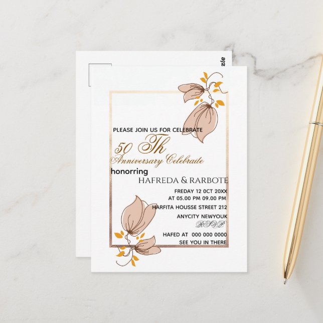 Invitation pour le 50e Anniversaire de Mariage, No (Devant/Arrière en situation)