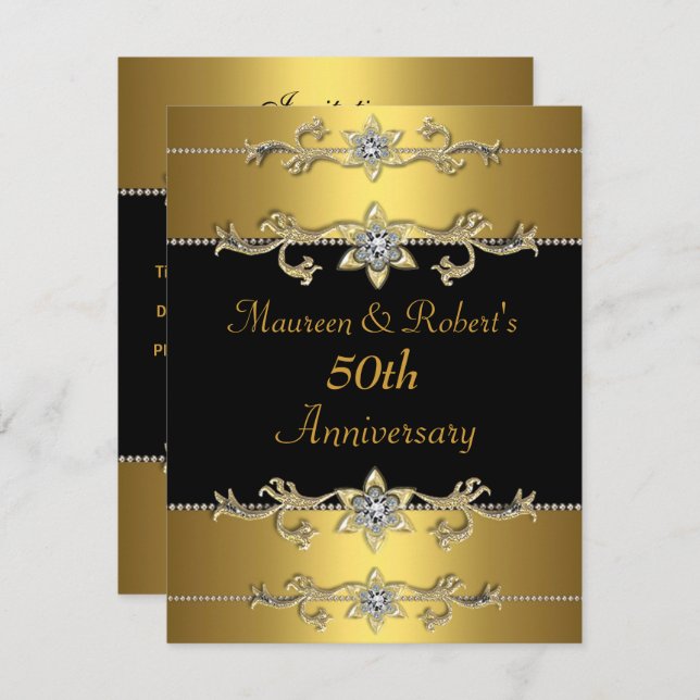 Invitation pour le 50e Anniversaire Élégant Noir O (Devant / Derrière)
