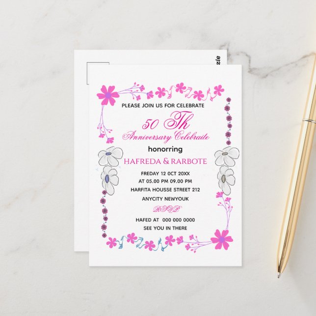 Invitation pour le 50e Anniversaire, Mariage Anniv (Devant/Arrière en situation)