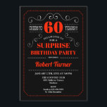 Invitation pour le 60e anniversaire surprise - Rou<br><div class="desc">Surprise 60e anniversaire Invitation Elégant design rétro noir rouge et blanc. Salutations à 60 ans !</div>