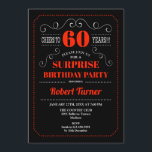 Invitation pour le 60e anniversaire surprise - Rou<br><div class="desc">Surprise 60e anniversaire Invitation Elégant design rétro noir rouge et blanc. Salutations à 60 ans !</div>