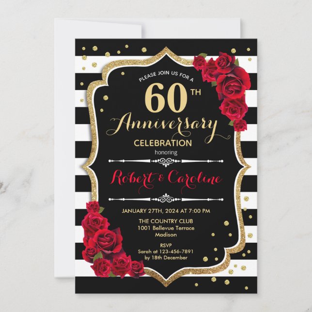 Invitation pour le 60ème Anniversaire - Rouge Or N (Devant)