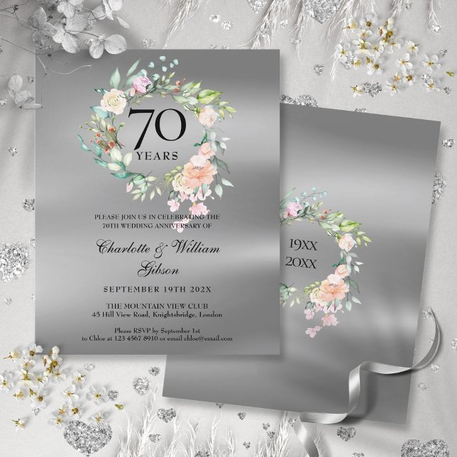 Invitation pour le 70e anniversaire de mariage Bud (Budget Floral 70th Anniversary Invitation)