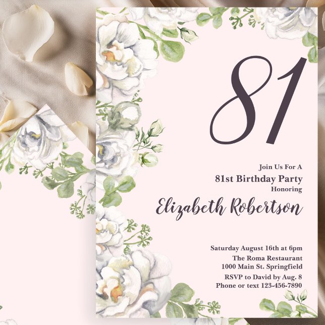Invitation pour le 81e anniversaire Fleurs roses p (Créateur téléchargé)