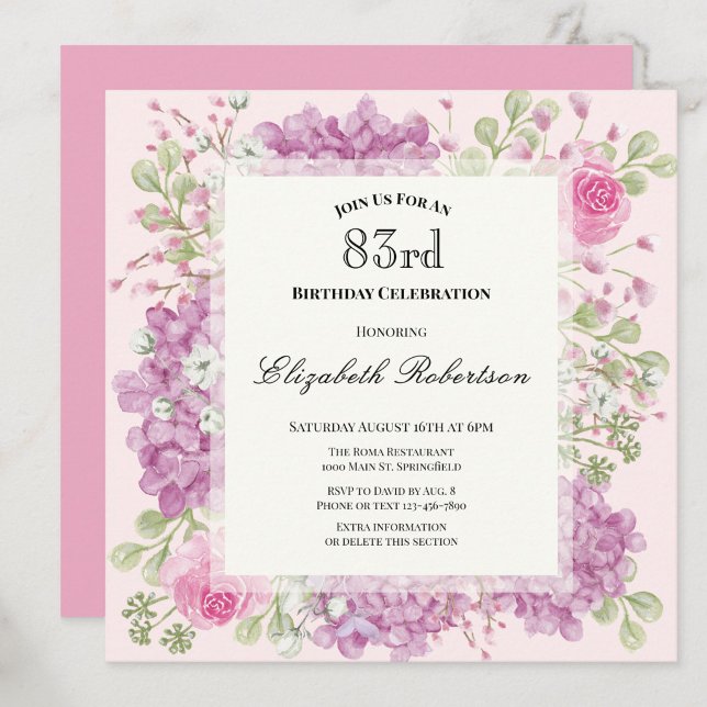 Invitation pour le 83e anniversaire avec des fleur (Créateur téléchargé)
