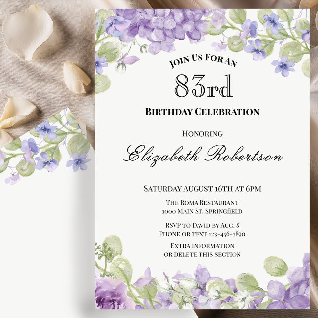 Invitation pour le 83e anniversaire Élégante Fleur (Créateur téléchargé)