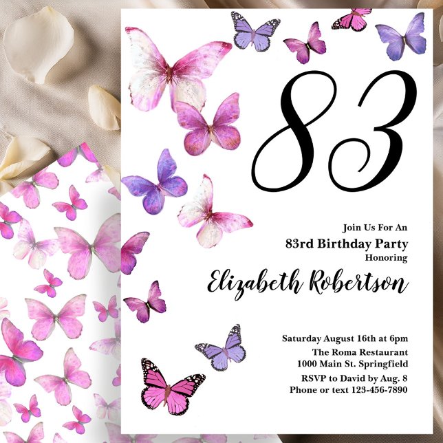 Invitation pour le 83e anniversaire Papillon en ro (Créateur téléchargé)