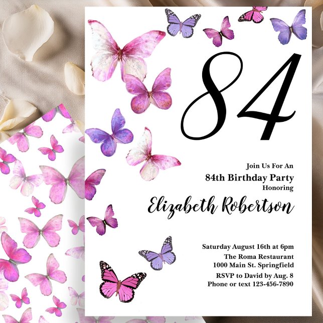 Invitation pour le 84e anniversaire avec papillon  (Créateur téléchargé)