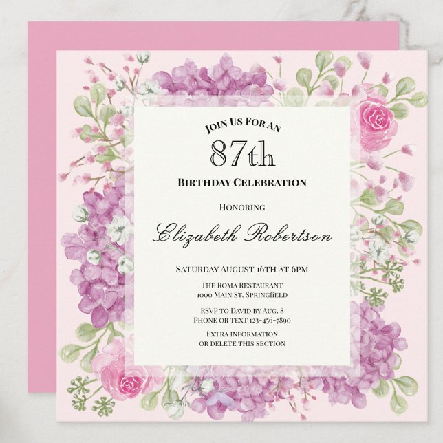 Invitation pour le 87e anniversaire Élégantes fleu (Créateur téléchargé)