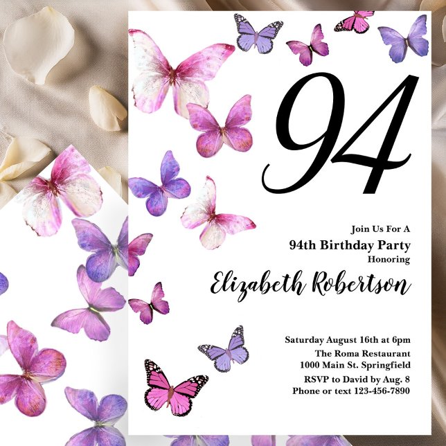 Invitation pour le 94e anniversaire avec papillon  (Créateur téléchargé)