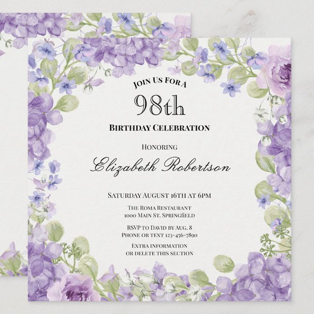 Invitation pour le 98e anniversaire Élégante Fleur (Créateur téléchargé)