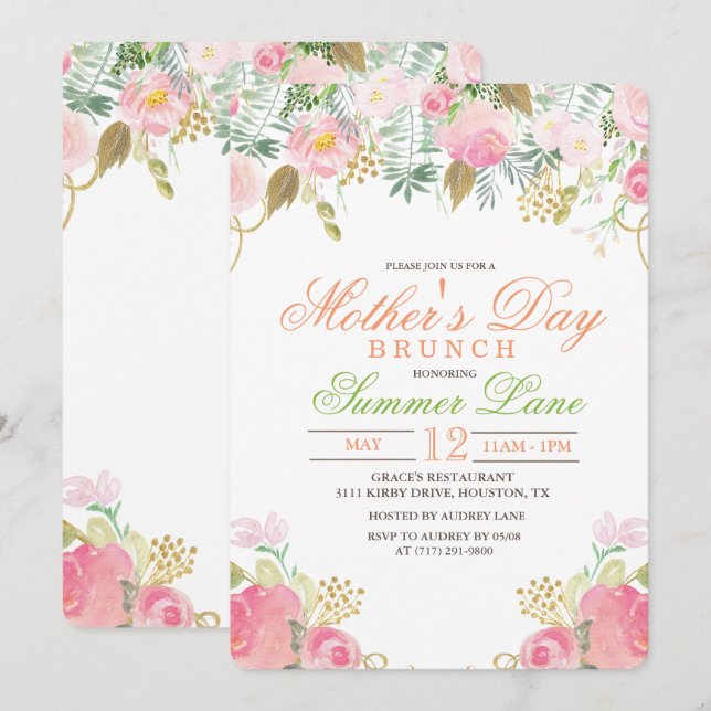 Invitation pour le brunch de la fête des mères en  (Devant / Derrière)