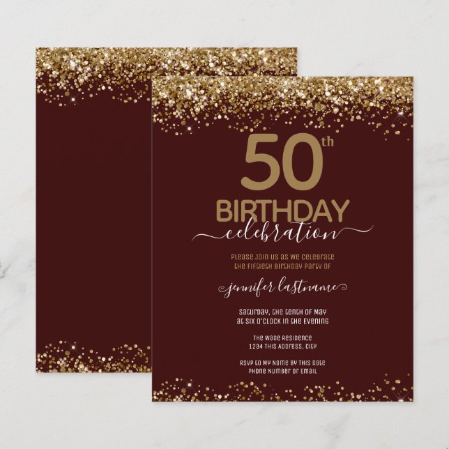 Invitation pour le budget de fête des 50 ans (Devant / Derrière)