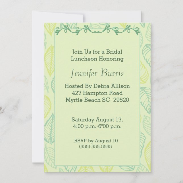 Invitation pour le déjeuner nuptial de la feuille  (Devant)