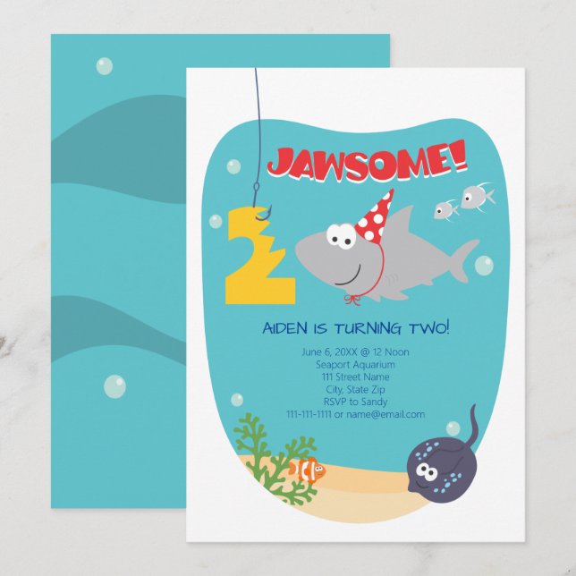 Invitation pour le deuxième anniversaire de Shark  (Devant / Derrière)