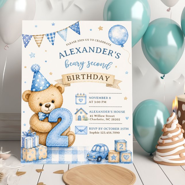 Invitation pour le deuxième anniversaire de Teddy  (Créateur téléchargé)