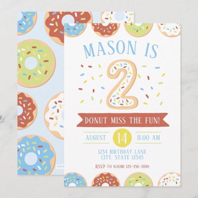 Invitation pour le deuxième anniversaire Donut (Devant / Derrière)