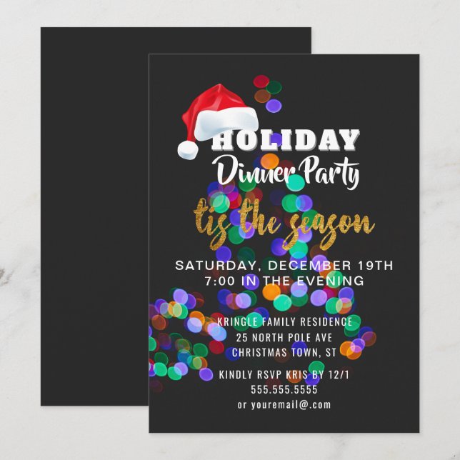 Invitation pour le dîner de Noël Tree Lights (Devant / Derrière)
