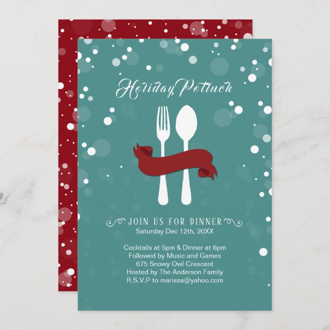 Invitation pour le dîner de vacances Potluck (Devant / Derrière)