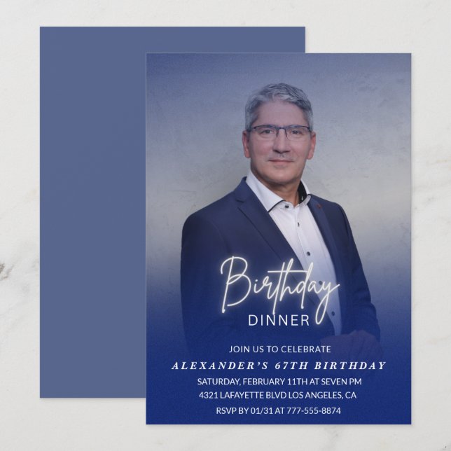 Invitation pour le dîner photo bleu marine 67e ann (Devant / Derrière)