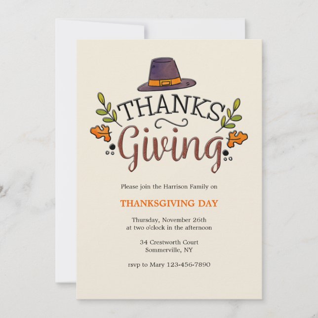 Invitation pour le jour de Thanksgiving (Devant)