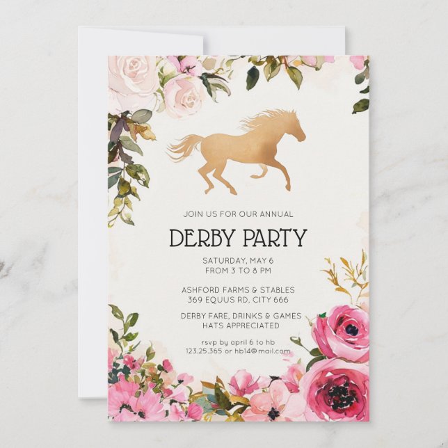 Invitation pour le Kentucky Derby Fleurs à l'aquar (Devant)