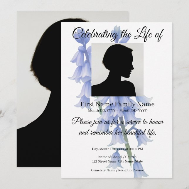 Invitation pour le mémorial Bluebell (Devant / Derrière)