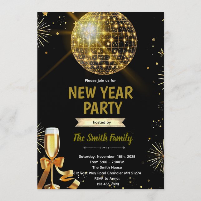 Invitation pour le Nouvel An à la boule disco (Devant)