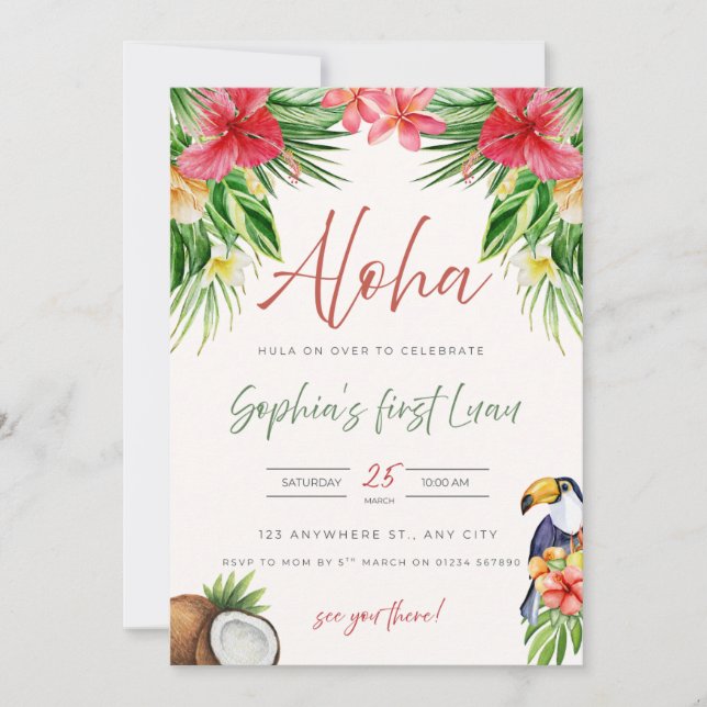 Invitation pour le premier anniversaire - Aloha (Devant)