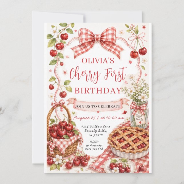 Invitation pour le premier anniversaire Cherry Swe (Devant)