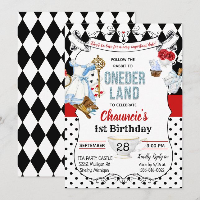 Invitation pour le premier anniversaire d'Alice au (Devant / Derrière)