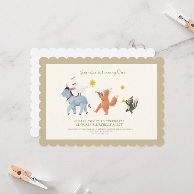 Invitation pour le premier anniversaire d'animaux  (Devant/Arrière en situation)