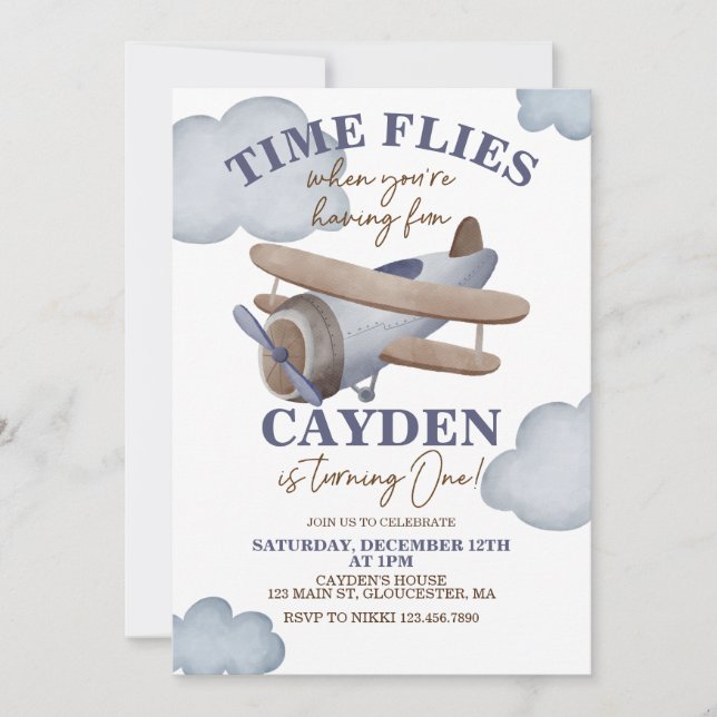 Invitation pour le premier anniversaire d'avion Le (Devant)
