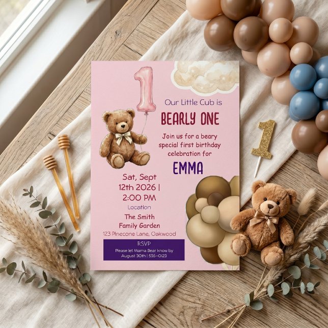 Invitation pour le premier anniversaire de Bearly  (Créateur téléchargé)