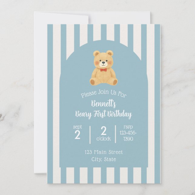 Invitation pour le premier anniversaire de Beary (Devant)