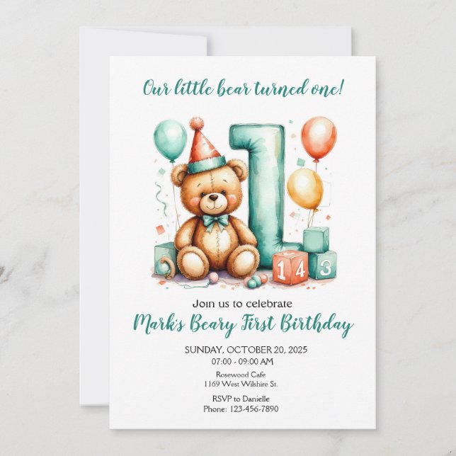 Invitation pour le premier anniversaire de Beary,  (Devant)