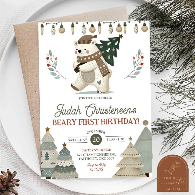 Invitation pour le premier anniversaire de Beary e (Créateur téléchargé)