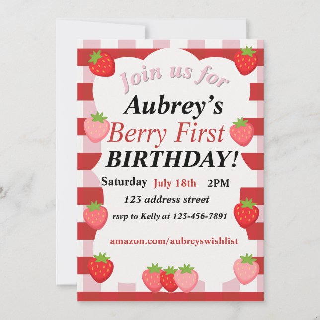 Invitation pour le premier anniversaire de berry (Devant)