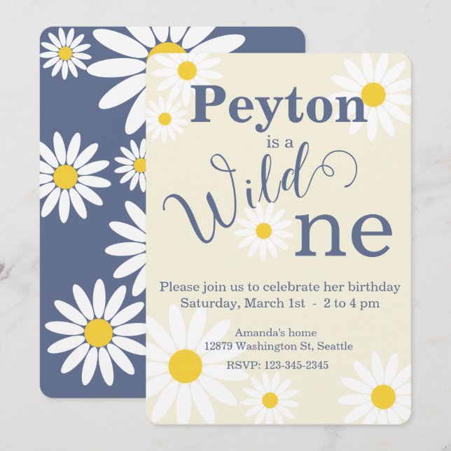 Invitation pour le premier anniversaire de Blue Wi (Devant / Derrière)