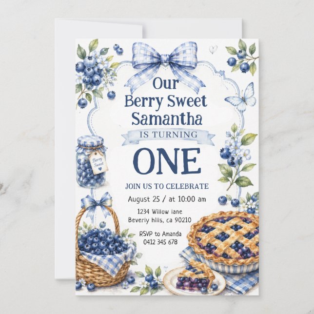 Invitation pour le premier anniversaire de Blueber (Devant)